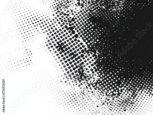 Black and White Dots Abstract Background with Grunge Texture, Halftone Design, Retro, Modern, Graphic Design Element