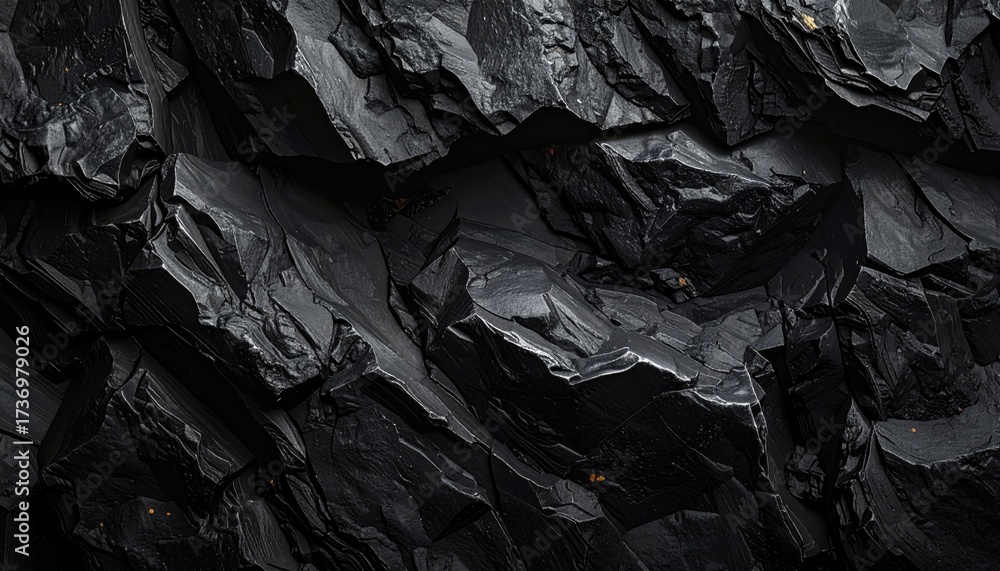 Obraz premium Textured Black Rock Background with Angular Shapes and Reflective Highlights in Dark Shades