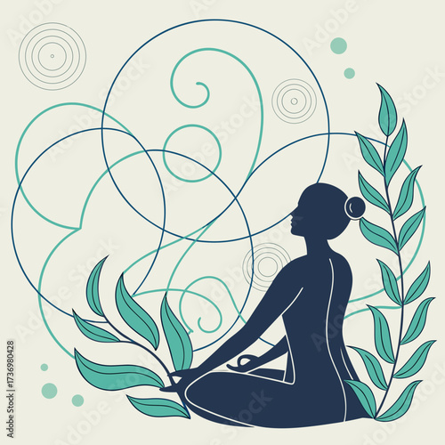 Find inner peace with this zen yoga silhouette, perfect for wellness brands, meditation apps, and mindful living campaigns. Vector graphic.