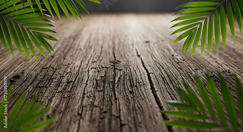 Tropical Palm Leaves on Rustic Wood Background - Summer Mockup