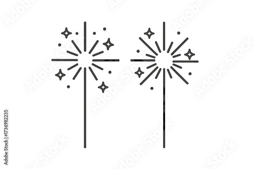 Sparkler icon set. Bengal lights line art. Party, new year, celebration symbol. Simple firework vector illustration. Holiday magic sparkle element for design. Isolated.