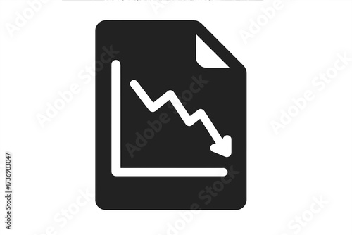 Document with loss chart icon. Decrease graph symbol. Bad report, financial crisis, market crash, and business failure concept. Decline diagram. Vector silhouette isolated.