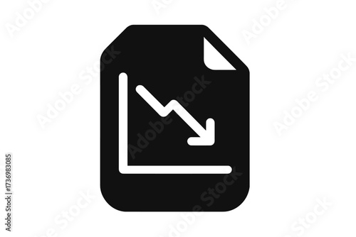 Document with decrease chart icon. Financial report showing data loss, sales decline. Concept of economic crisis, recession, bankruptcy. Stock market crash graph symbol vector.