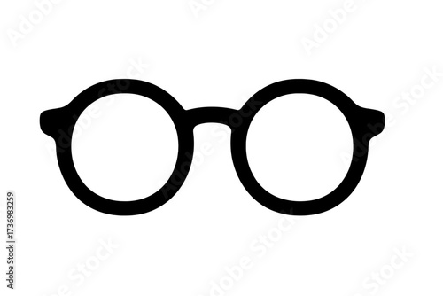 Glasses icon vector. Eyeglasses symbol illustration. Round specs sign. Eyewear frame silhouette. Optical vision concept. Nerd or geek style. Simple flat design element.