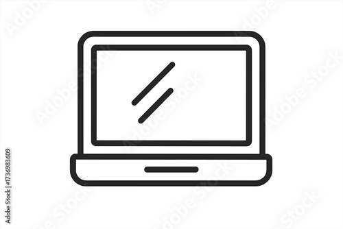 Laptop computer icon vector. Linear outline style notebook pictogram. Simple portable pc symbol. Digital device for web, UI, UX. Technology screen sign. Isolated graphic element.
