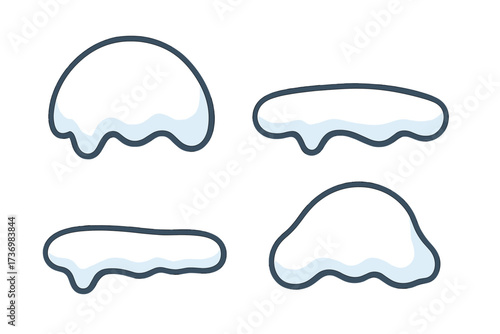 Cartoon vector snow caps set isolated. Linear style winter snowdrifts with transparent background for decorative design, game asset, animation, seasonal banner, winter landscape, or icons.