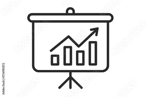 Business presentation chart icon, linear style pop art vector illustration, infographic growth arrow symbol, rising bar graph analytics concept, transparent background stock ordered set design