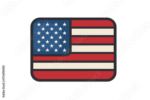 USA flag vector icon with rifle shape symbolizing Veteran Day, patriotic military celebration, flat cartoon illustration, American holiday concept, transparent background, bold graphic design