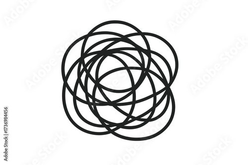 Abstract tangled scribble vector illustration, outline style chaotic scrawl icon, hand-drawn line art, messy sketch design, transparent background, artistic disorder, creative doodle set