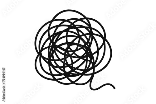 Tangled scribble vector icon, chaotic linear scrawl design, abstract tangled lines illustration, hand-drawn scribble art, transparent background, creative sketch element