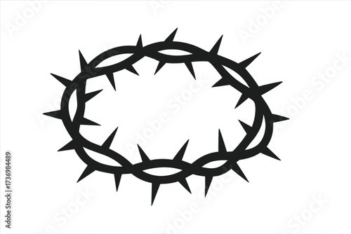 Thorn crown icon silhouette vector, cartoon style illustration with transparent background, religious symbol, Christianity, passion of Christ, crown of thorns design, holy icon