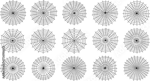 Spider web patterns, cobweb designs, Halloween spiderwebs, spooky net art, creepy web illustrations, insect trap graphics, round cobweb icons, silk spider webs