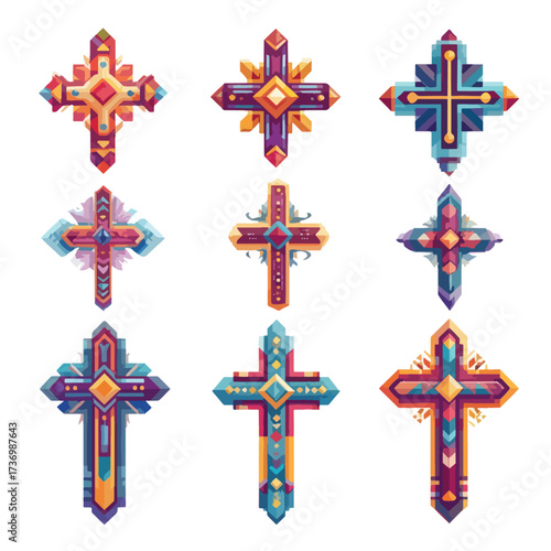 Diverse cross silhouettes in various colors isolated on a clean white background isolated on white background
