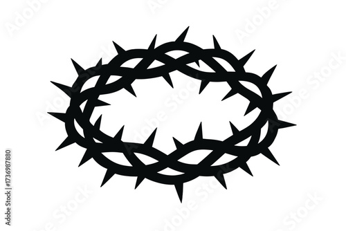Crown of thorns silhouette. Jesus Christ passion symbol. Christian religious icon for Easter and Good Friday. Vector illustration of suffering, sacrifice, and crucifixion.