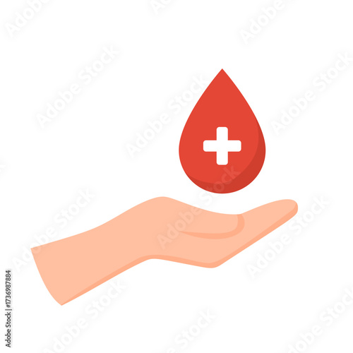 Hand holding blood drop with cross