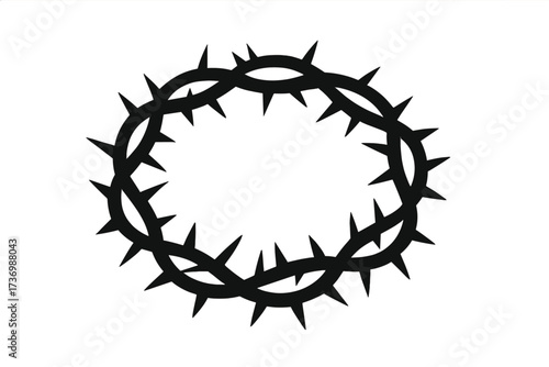 Crown of thorns silhouette vector icon. Jesus Christ passion symbol. Christian religious illustration. Easter, crucifixion, sacrifice, suffering. Biblical holy week graphic element.