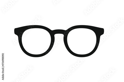 Glasses icon vector silhouette. Eyeglasses symbol. Round retro spectacles frame. Fashion hipster eyewear. Geek nerd accessory. Vision care concept. Black flat simple illustration.