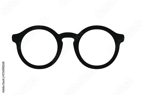 Eyeglasses silhouette vector icon. Round glasses sign for vision and eyesight care. Optician or ophthalmology symbol. Retro, vintage, nerd or hipster style accessory frame.