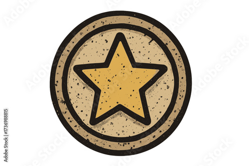 Grunge star badge vector icon. Weathered stamp symbol for quality award or achievement. Vintage retro seal design. Round label graphic element. Cartoon illustration with texture.