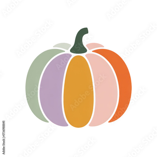 Colorful groovy style pumpkin isolated on transparent background
