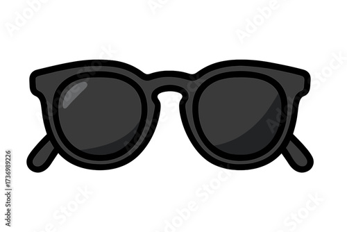 Hipster glasses vector icon. Black sunglasses in flat cartoon style. Retro fashion accessory for summer sun protection. Isolated eyewear illustration for modern design.