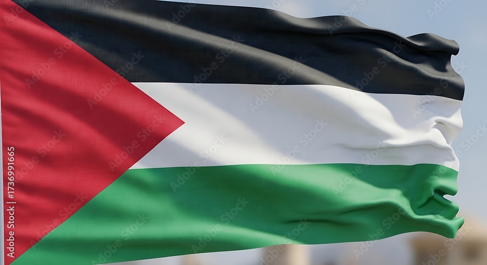 Obraz premium Waving Flag of Palestine: A Symbol of National Identity and Cultural Heritage Displayed Proudly