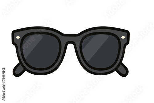 Black sunglasses vector icon. Flat style summer glasses illustration. Classic retro fashion eyewear for sun protection. Simple cartoon graphic symbol isolated on transparent background.