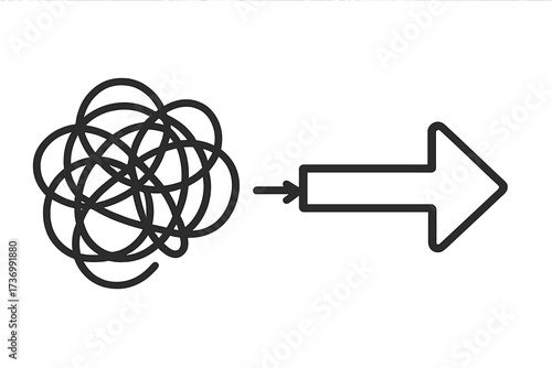 Concept of transition from chaos to order. Problem solving and finding solutions. From complex to simple. Business strategy, simplifying complexity, creating order vector icon.