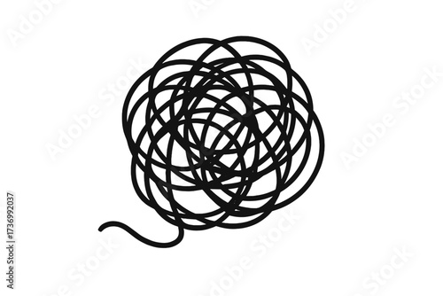 Tangled line icon as a metaphor for chaos, confusion, and complexity. Messy scribble representing a difficult problem, anxiety, stress, disorder, or a complicated thought process.