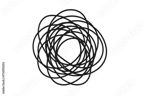 Tangled scribble chaos concept. Messy line for problem solving and mental health. Abstract scrawl symbol of confusion, disorder and stress. Vector illustration untangle idea.
