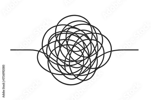 Tangled and untangled line icon. Chaos and order theory. Concept of problem solving, confusion and solution. Psychotherapy and mental health. Complicated and simple way.