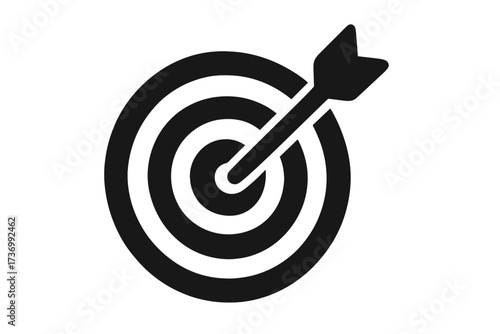 Target with arrow in the center. Bullseye icon. Business goal achievement, success and accuracy concept. Marketing strategy symbol. Mission accomplished. Dartboard vector graphic.