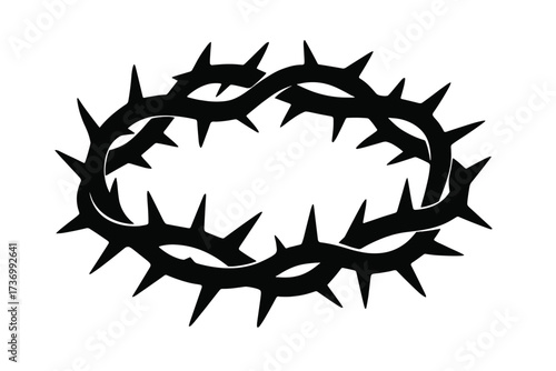 Crown of thorns silhouette. Christian symbol of the suffering and passion of Jesus Christ. Religious vector illustration of sacrifice for Easter, Lent, and Good Friday. Faith.