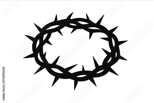 Thorn crown silhouette vector icon. Symbol of Jesus Christ's passion, crucifixion, and sacrifice. Christian religious graphic for Easter, Lent, and Good Friday. Faith concept.