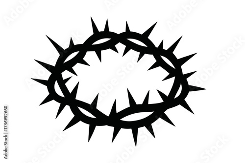 Crown of thorns silhouette icon. Christian symbol of the crucifixion and suffering of Jesus Christ. Religious vector graphic for Easter, Lent, and the Passion. Faith, sacrifice, salvation concept.