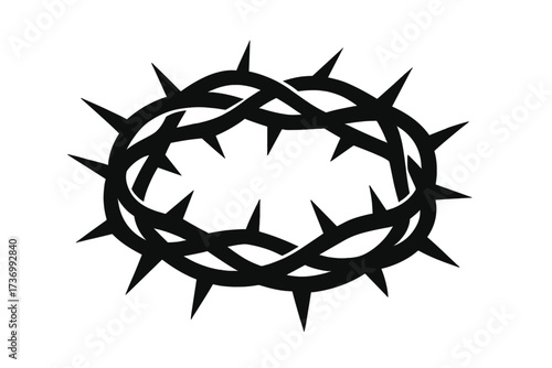 Crown of thorns silhouette vector icon. Christian symbol of the crucifixion of Jesus Christ. Easter, passion, and suffering concept. Biblical religious graphic illustration.