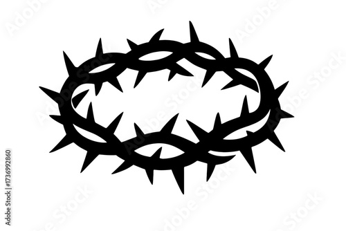 Crown of thorns silhouette. Christian and Catholic religion symbol of the passion of Jesus Christ. Easter celebration, crucifixion. Biblical faith, sacrifice, and salvation concept.