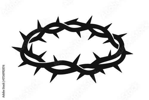 Thorn crown silhouette, a Christian symbol of the Passion of Christ. Religious vector icon representing Jesus' suffering, crucifixion, sacrifice, and salvation for Easter.