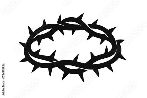 Crown of Thorns silhouette symbol. Passion of Jesus Christ. Christian religious vector icon. Easter, crucifixion, suffering, sacrifice, faith, salvation, martyrdom concept.