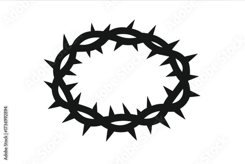 Crown of thorns silhouette. Christian symbol of the passion and crucifixion of Jesus Christ. Religious vector icon for Easter. Symbol of suffering, sacrifice and salvation.