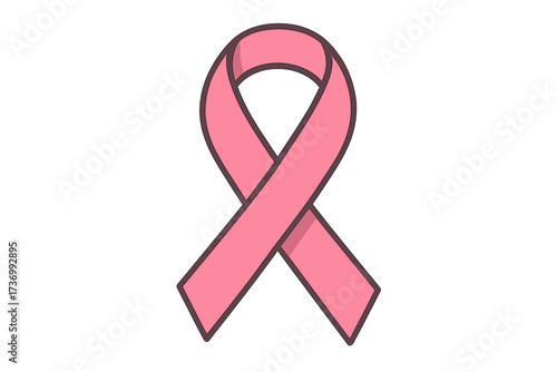 Pink ribbon awareness symbol vector illustration. Flat cartoon design on white isolated background. Breast cancer support, hope, prevention, solidarity ribbon. Charity, healthcare, medical campaign.