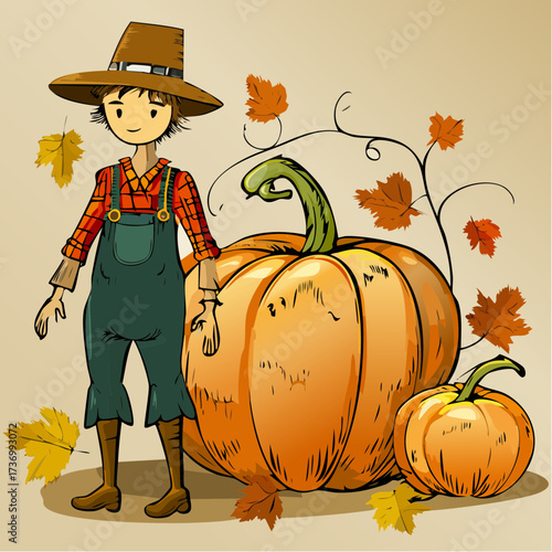 embroidered patchwork scarecrow pumpkin-patch repeat and poster vector for seasonal textiles
