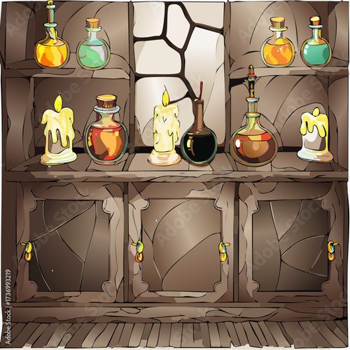 mosaic apothecary shelf tile-fragment vector for product labels and home decor