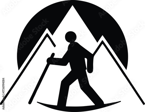 Snow Hiking Vector Icon.