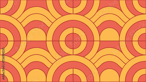 Retro 70s Art Deco Geometric Circle Pattern