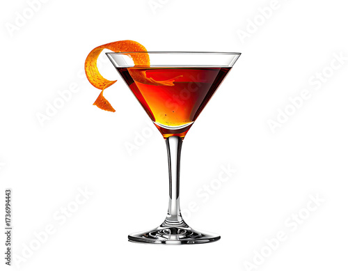 A vibrant cocktail in a martini glass