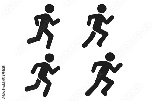 Dynamic running icon set, active runner silhouette collection, sport jogging pictogram elements, vector illustration, transparent background, fitness lifestyle, motion graphic resource