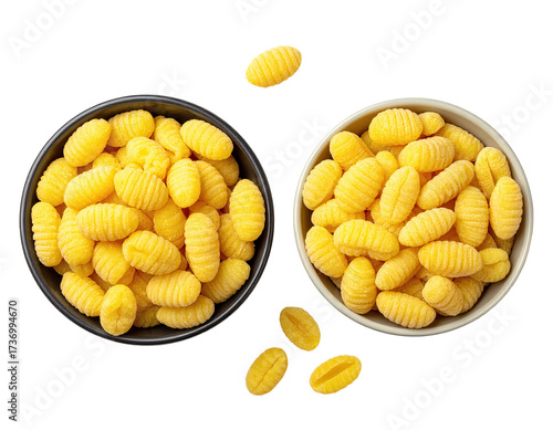 Top-down view of two bowls of pasta