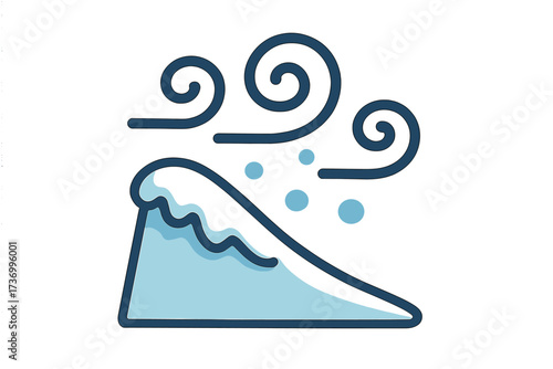 Snow drift symbol vector illustration. Cartoon flat icon of winter wind, snowstorm, icy mountain, swirling blizzard, cold weather, frost, and snowflakes isolated on transparent background.