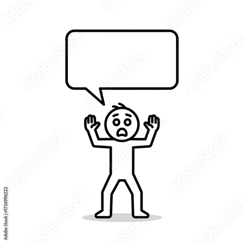 Shocked stickman jumping with oval bubble Cartoon stickman surprised and jumping with oval speech bubble above.